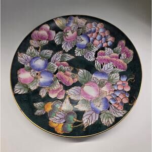 Andrea Sadek Decorative Plate Fruit Floral Gold Trim Multicolor 10in